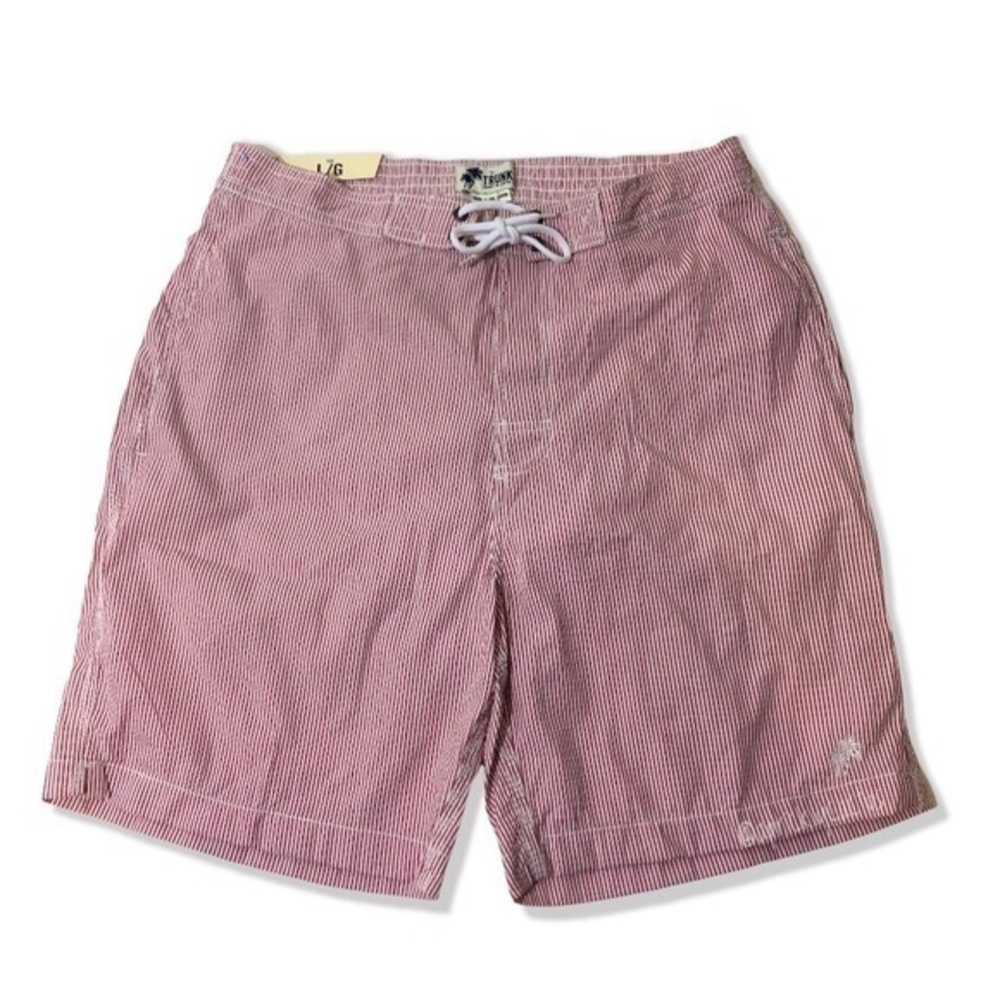 NEW Trunks Surf & Swim Co Red White Stripe Seersucker Board Swim Shorts Velcro